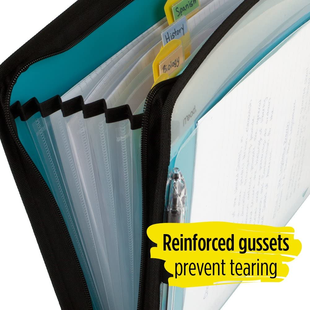 Five Star Expanding File, 7-Pocket Expandable Filing Folder, Zipper Closure, Customizable, Tabbed, Tabs, Teal (72506), 1 Pack