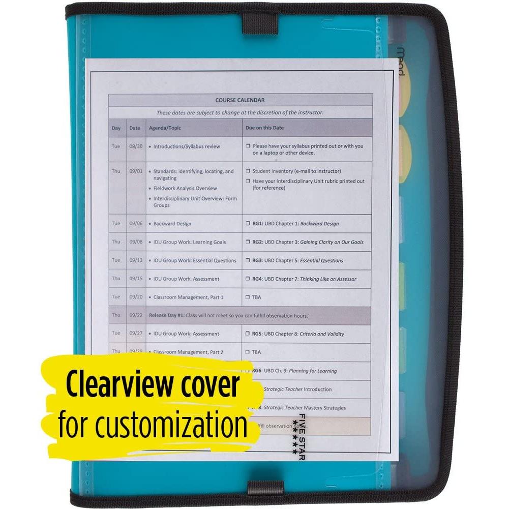 Five Star Expanding File, 7-Pocket Expandable Filing Folder, Zipper Closure, Customizable, Tabbed, Tabs, Teal (72506), 1 Pack