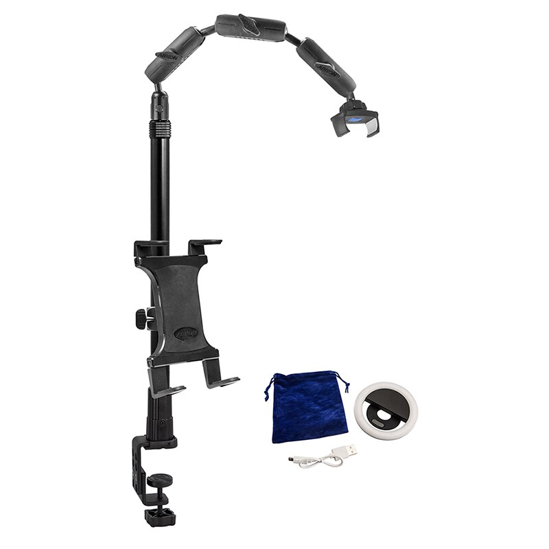 Remarkable Creator Pro+Plus Overhead Phone or Camera Mount with Tablet Holder and Ring Light, Clamp Mount, by Arkon Mounts CLAMPRCB