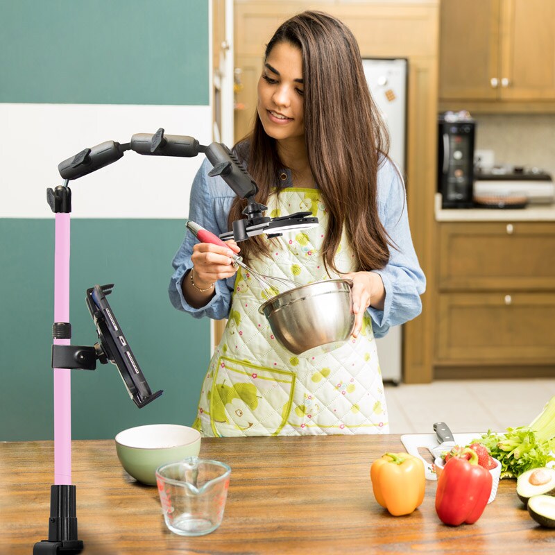Remarkable Creator Pro+Plus Overhead Phone or Camera Mount with Tablet Holder and Ring Light, Clamp Mount, Pink, by Arkon Mounts CLAMPRCBPK
