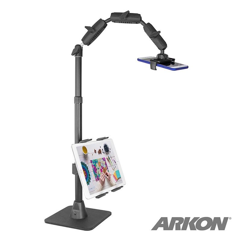 Remarkable Creator Pro+Plus Overhead Phone or Camera Mount with Tablet Holder and Ring Light, Desk Mount, by Arkon Mounts RCBTABLED