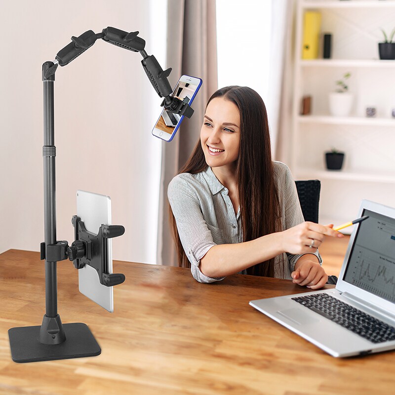 Remarkable Creator Pro+Plus Overhead Phone or Camera Mount with Tablet Holder and Ring Light, Desk Mount, by Arkon Mounts RCBTABLED