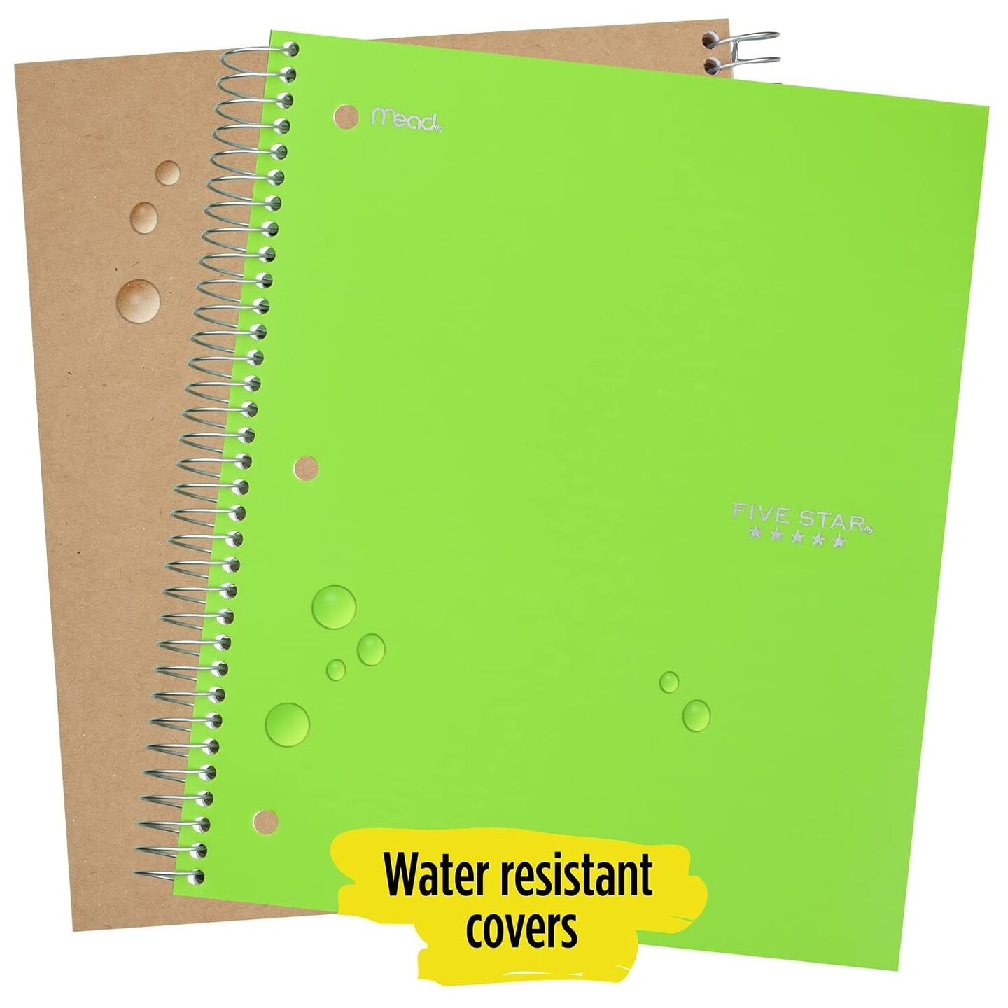 Five Star Spiral Notebooks, 3 Subject, College Ruled Paper, 150 Sheets, Gray/Lime/Teal, 3 Count