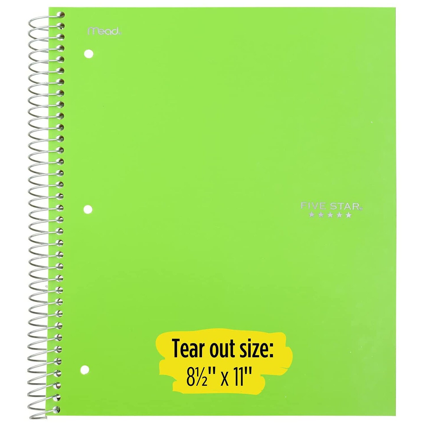 Five Star Spiral Notebooks, 3 Subject, College Ruled Paper, 150 Sheets, Gray/Lime/Teal, 3 Count