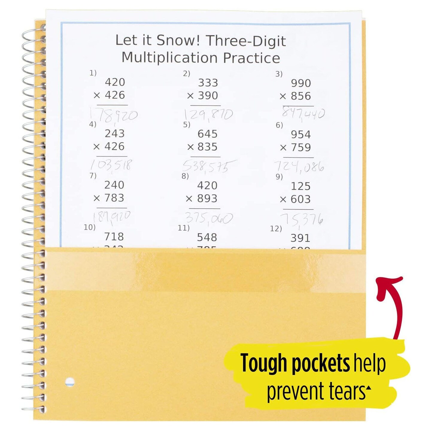 Five Star Spiral Notebooks, 3 Subject, College Ruled Paper, 150 Sheets, Gray/Lime/Teal, 3 Count