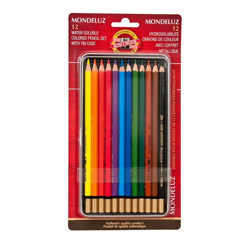 Mondeluz Aquarell Pencil Set, 12 Piece, Assorted Colors in a Tin, Carded