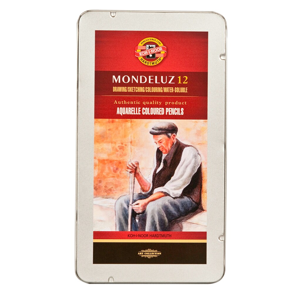 Mondeluz Aquarell Pencil Set, 12 Piece, Assorted Colors in a Tin, Carded