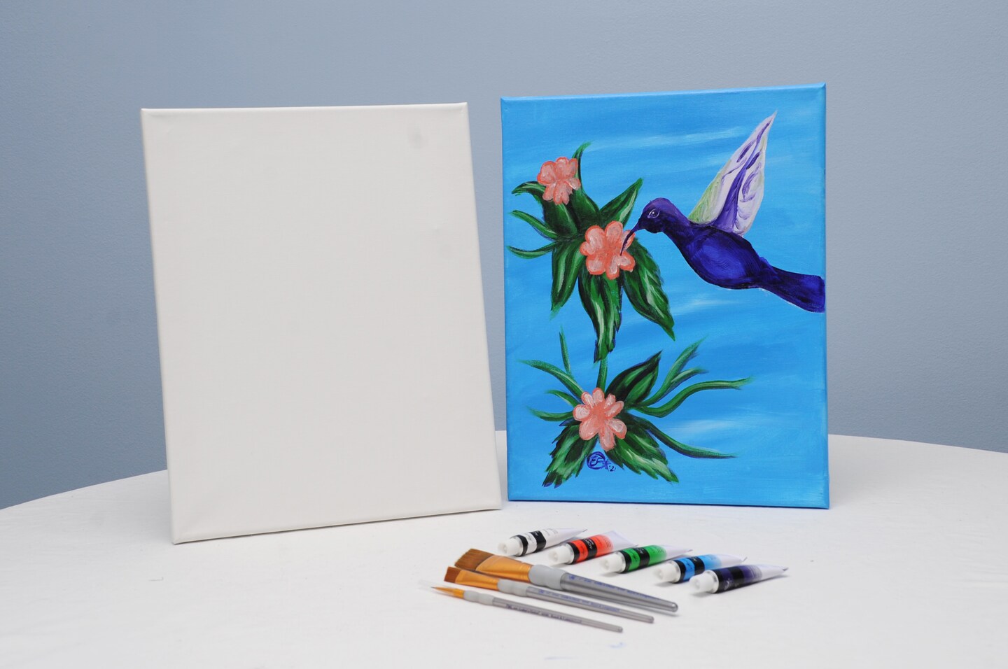 Paint Kit - Hummingbird Bliss Acrylic Painting Kit &#x26; Video Lesson - Paint and Sip At Home - Paint Party