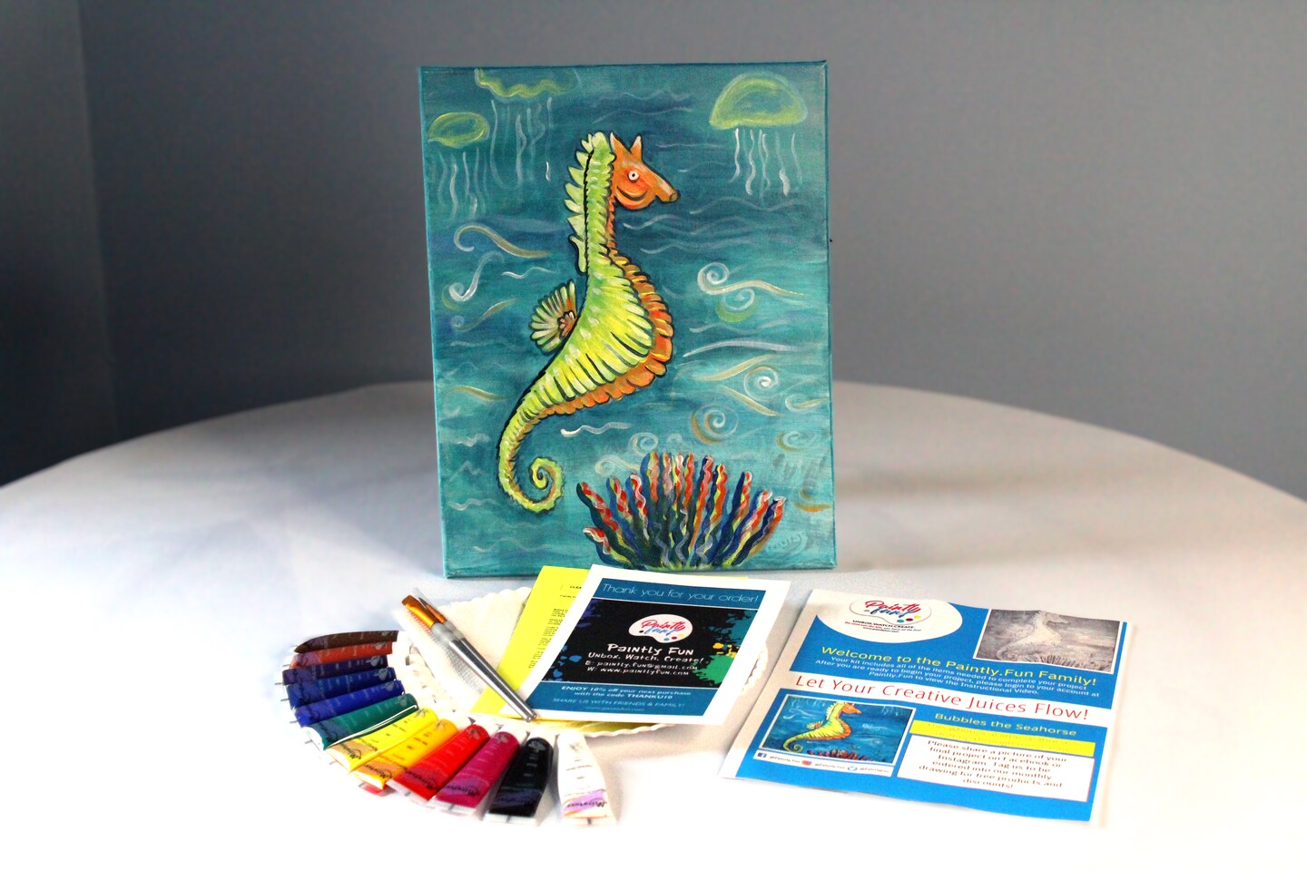 Paint By Colors - Bubbles The Seahorse Acrylic Painting Kit, DIY Craft, Beginner Painting, Paint At Home