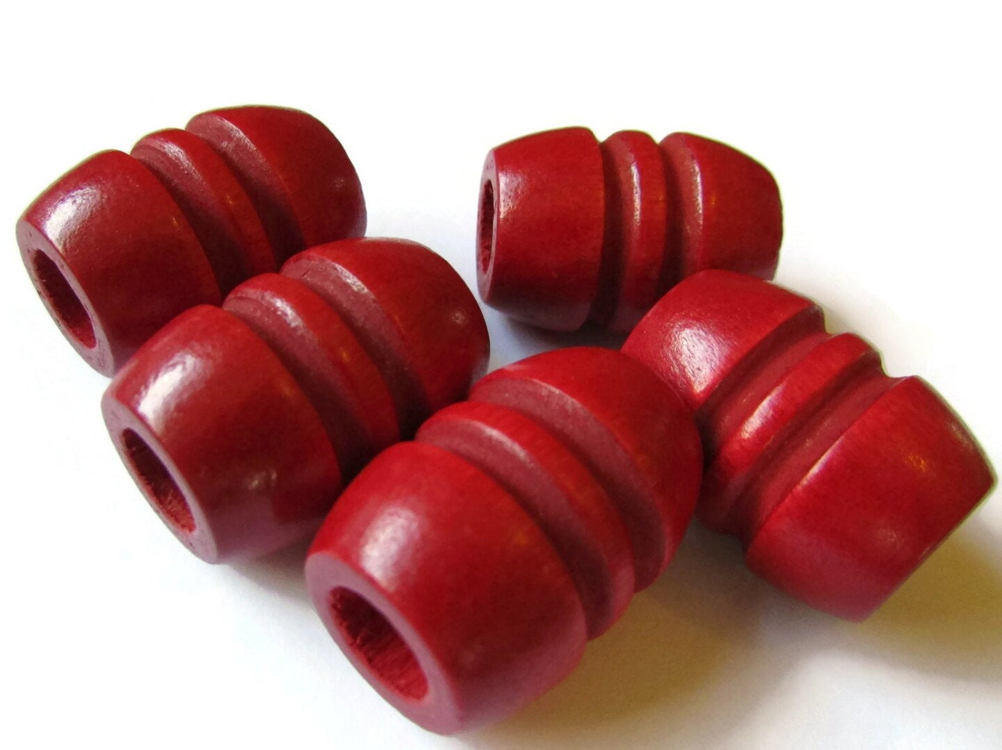 5 28mm Large Hole Red Fluted Barrel Beads Vintage Wood Beads Large Hole Beads Michaels