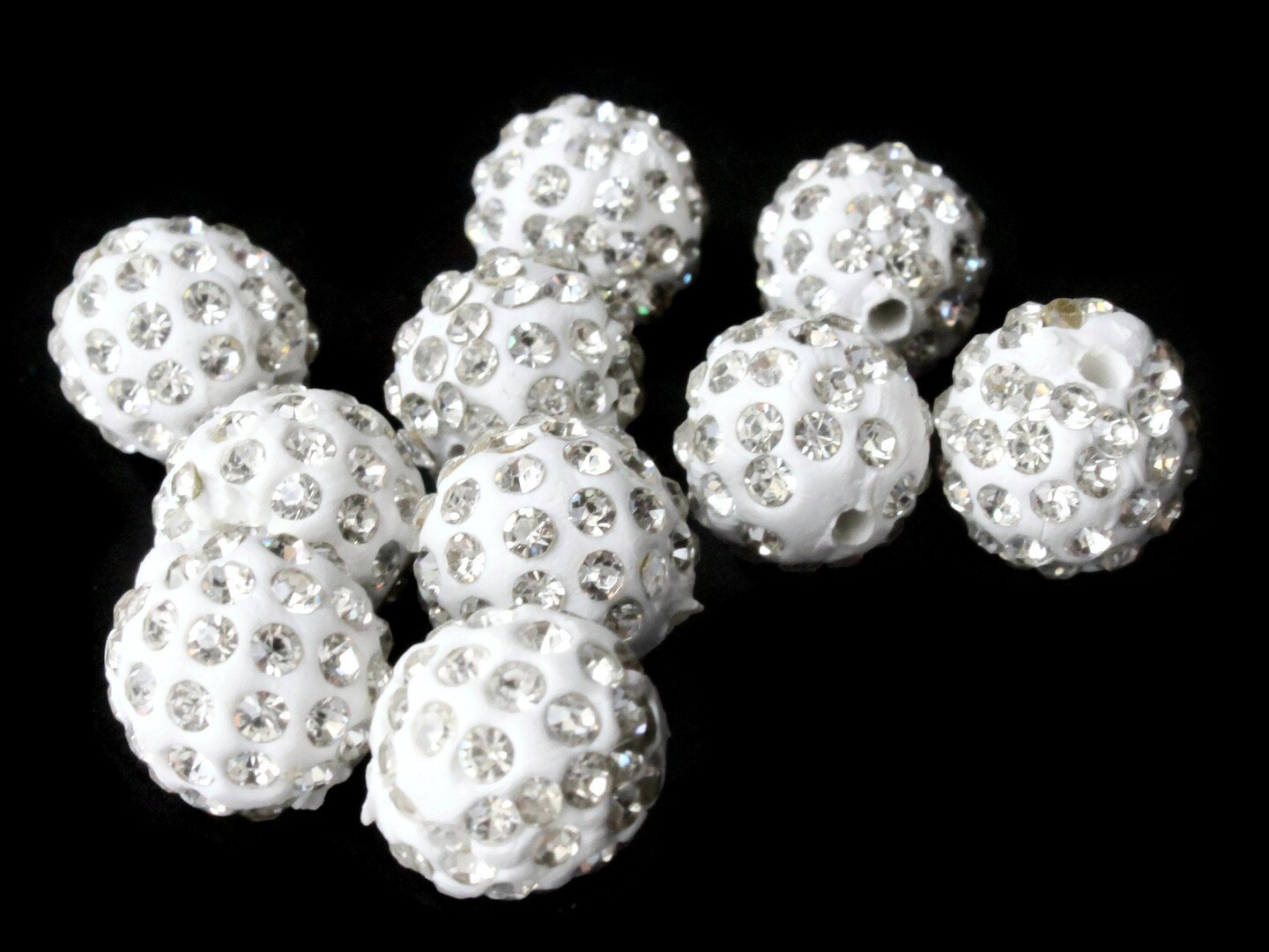 12mm White Rhinestone Round Polymer Clay Beads