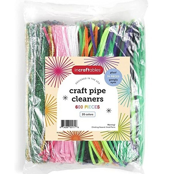 Incraftables 600pcs Pipe Cleaners Craft Set with 40 Colors Chenille Stems w/ Googly Eyes