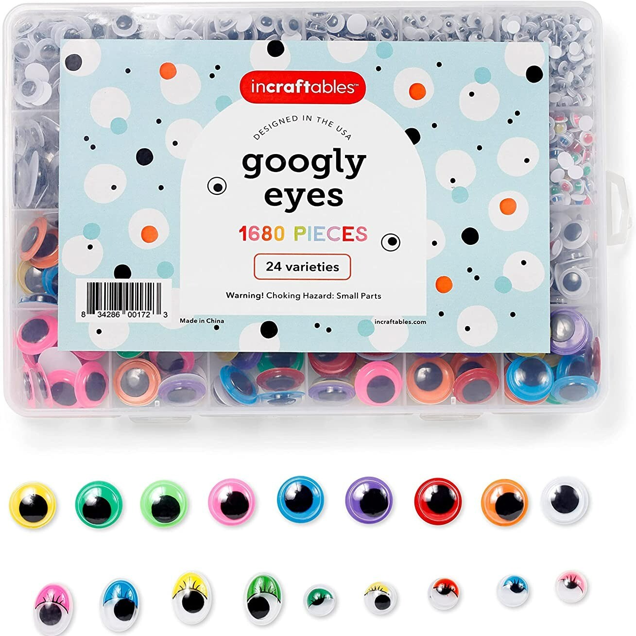 Incraftables Self Adhesive Googly Eyes 1680 pcs Set. Best Small & Large Colorful Sticky Wiggle Eye for DIY Arts & Crafts (4 mm to 18 mm). 30 Varieties Value Pack for Adults & Kids