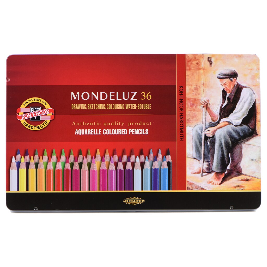 Mondeluz Aquarell Pencil Set, 36 Piece, Assorted Colors in a Tin