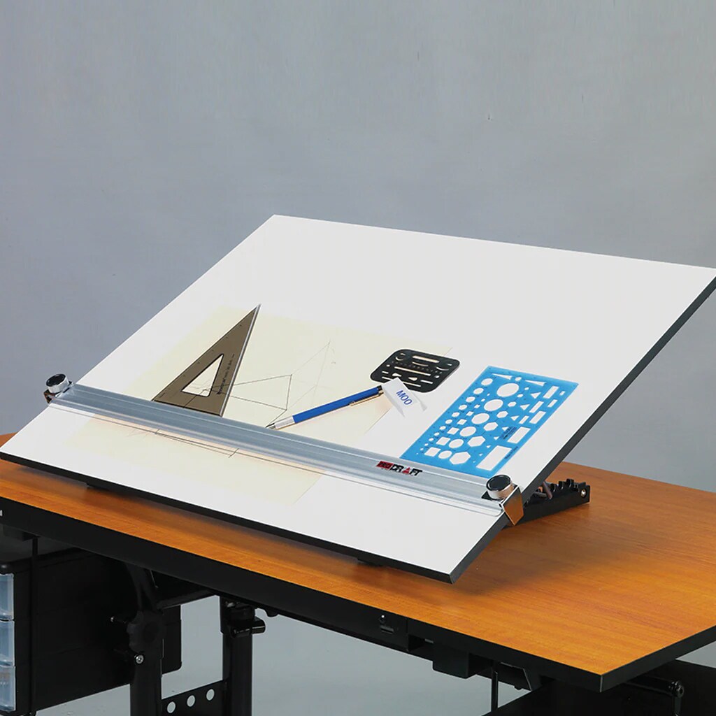 Pro-Draft Deluxe Adjustable Parallel Straightedge Board w/Adjustable Stand, White, 24" x 36"