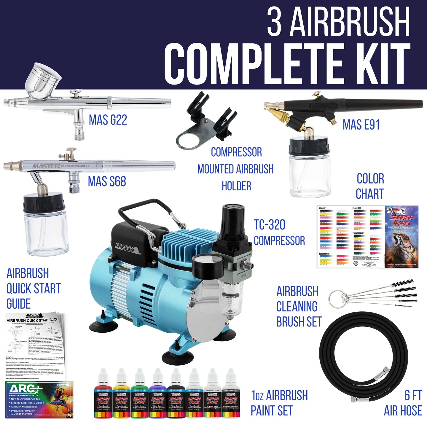 Professional Cool Runner II Dual Fan Air Compressor, 3 Airbrush System