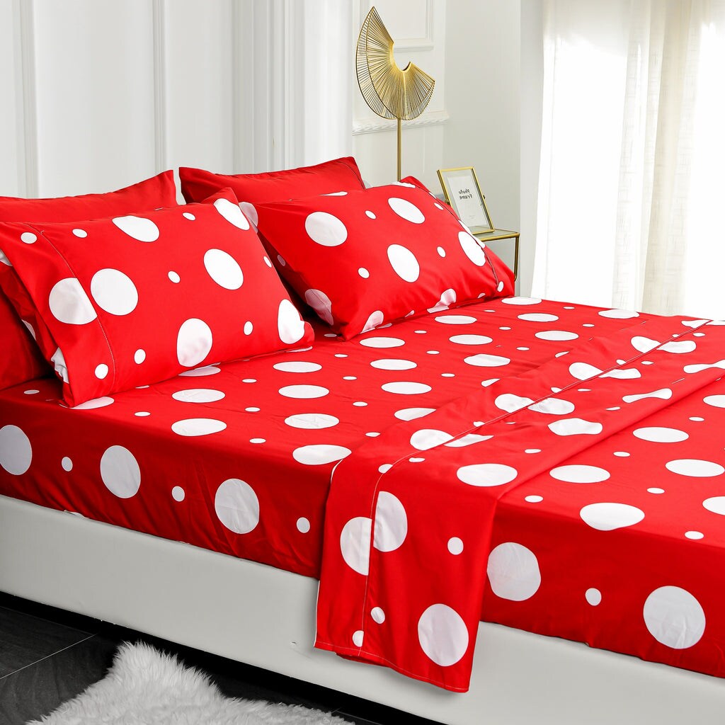 American Home Collection Polka Dot Bedding Sheets &#x26; Pillowcases Set Brushed Microfiber Wrinkle Free Sheet Set