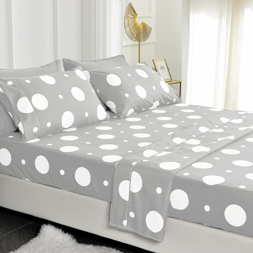 American Home Collection Polka Dot Bedding Sheets & Pillowcases Set Brushed Microfiber Wrinkle Free Sheet Set