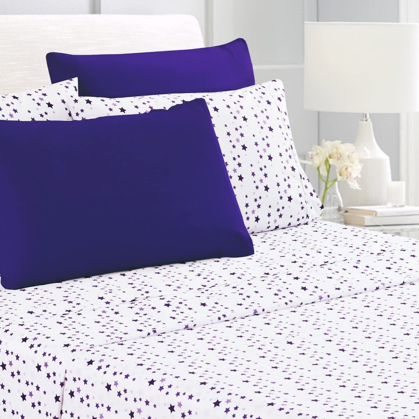 American Home Collection Stars Bedding Sheets & Pillowcases Set Brushed Microfiber Wrinkle Free Sheet Set