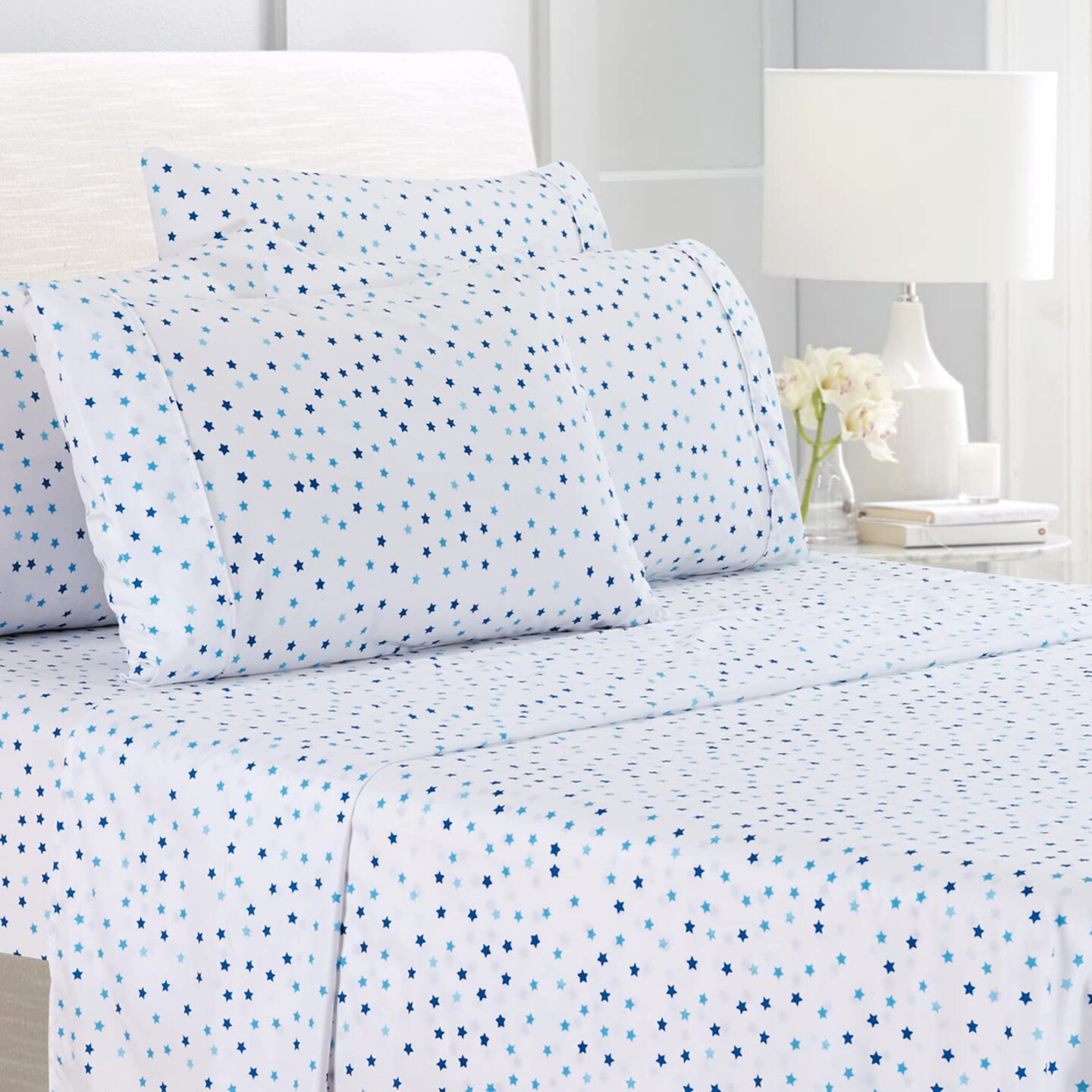American Home Collection Stars Bedding Sheets & Pillowcases Set Brushed Microfiber Wrinkle Free Sheet Set