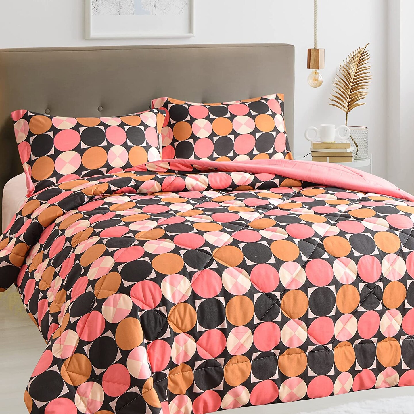 American Home Collection Pink and Black Dots Down Alternative Comforter Set