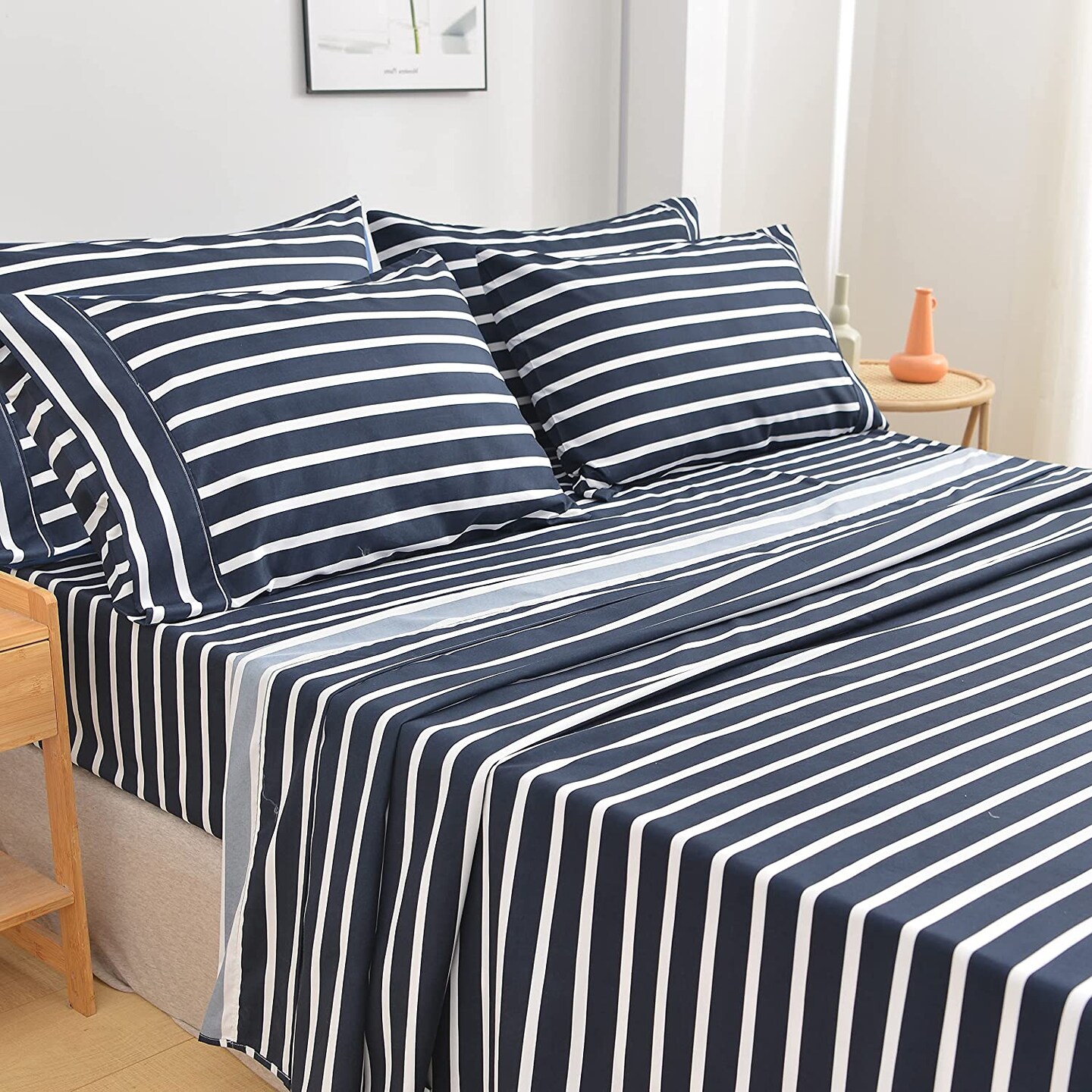 American Home Collection Striped Bedding Sheets & Pillowcases Set Brushed Microfiber Wrinkle Free Sheet Set