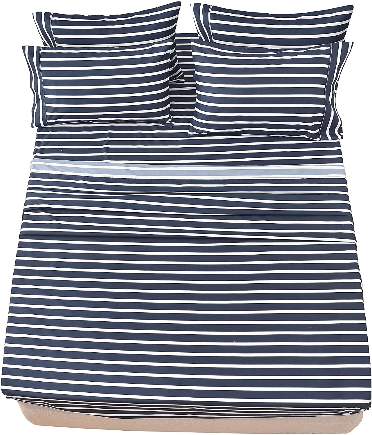 American Home Collection Striped Bedding Sheets &#x26; Pillowcases Set Brushed Microfiber Wrinkle Free Sheet Set