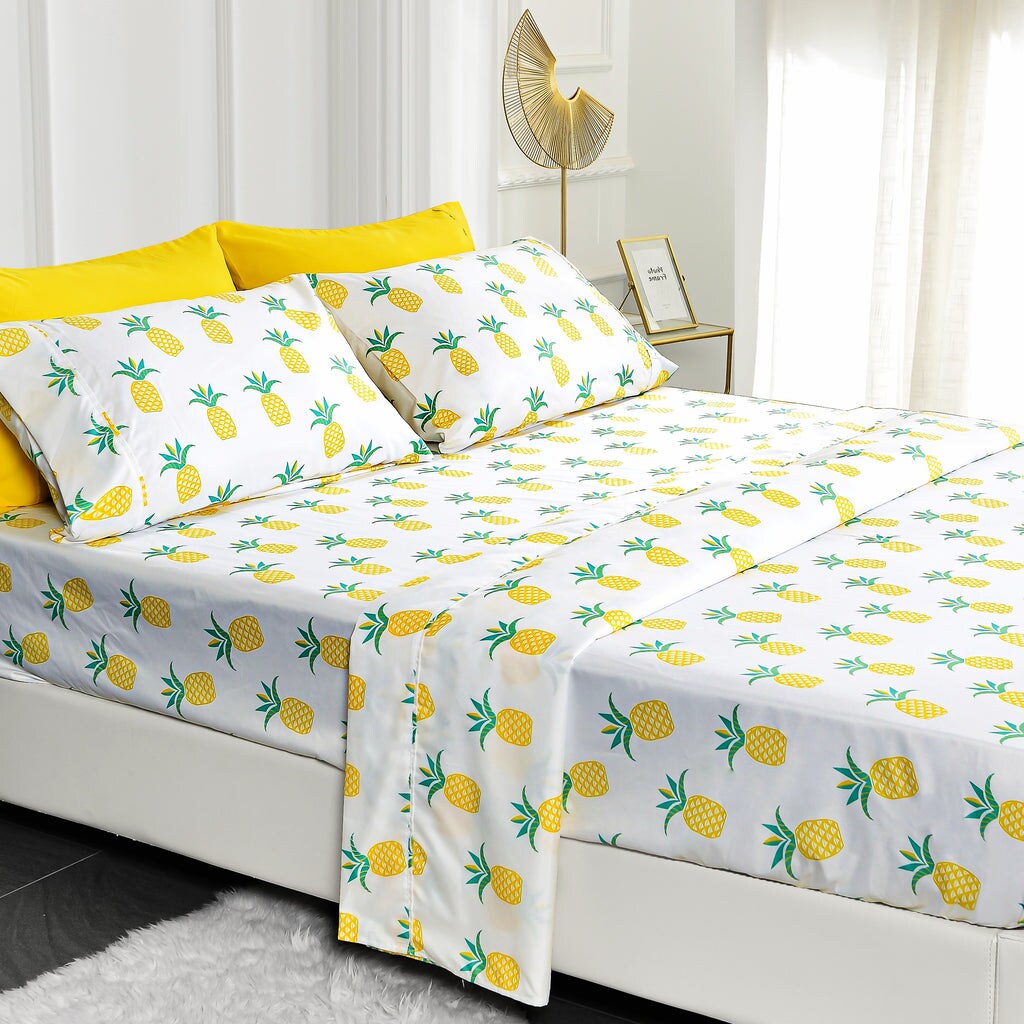 American Home Collection Pineapple Bedding Sheets &#x26; Pillowcases Set Brushed Microfiber Wrinkle Free Sheet Set