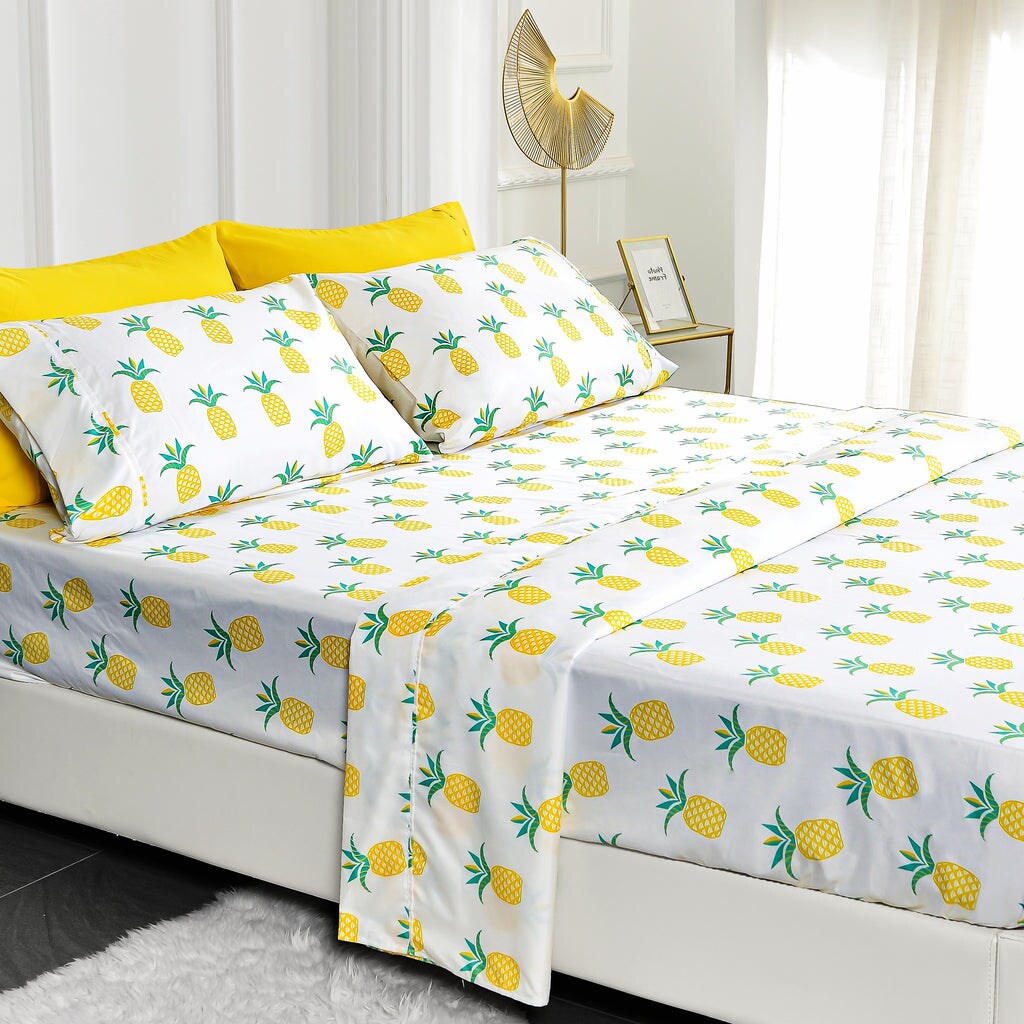 American Home Collection Pineapple Bedding Sheets & Pillowcases Set Brushed Microfiber Wrinkle Free Sheet Set