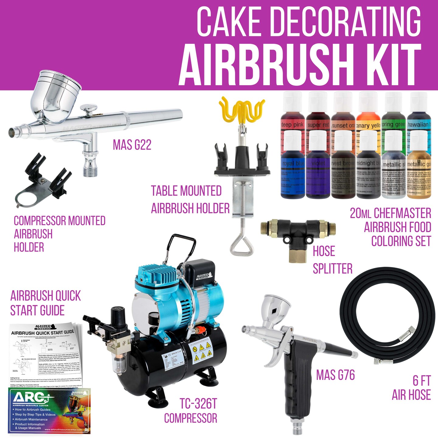 Cake Decorating Airbrushing System Kit with 12 Color Food Coloring Set