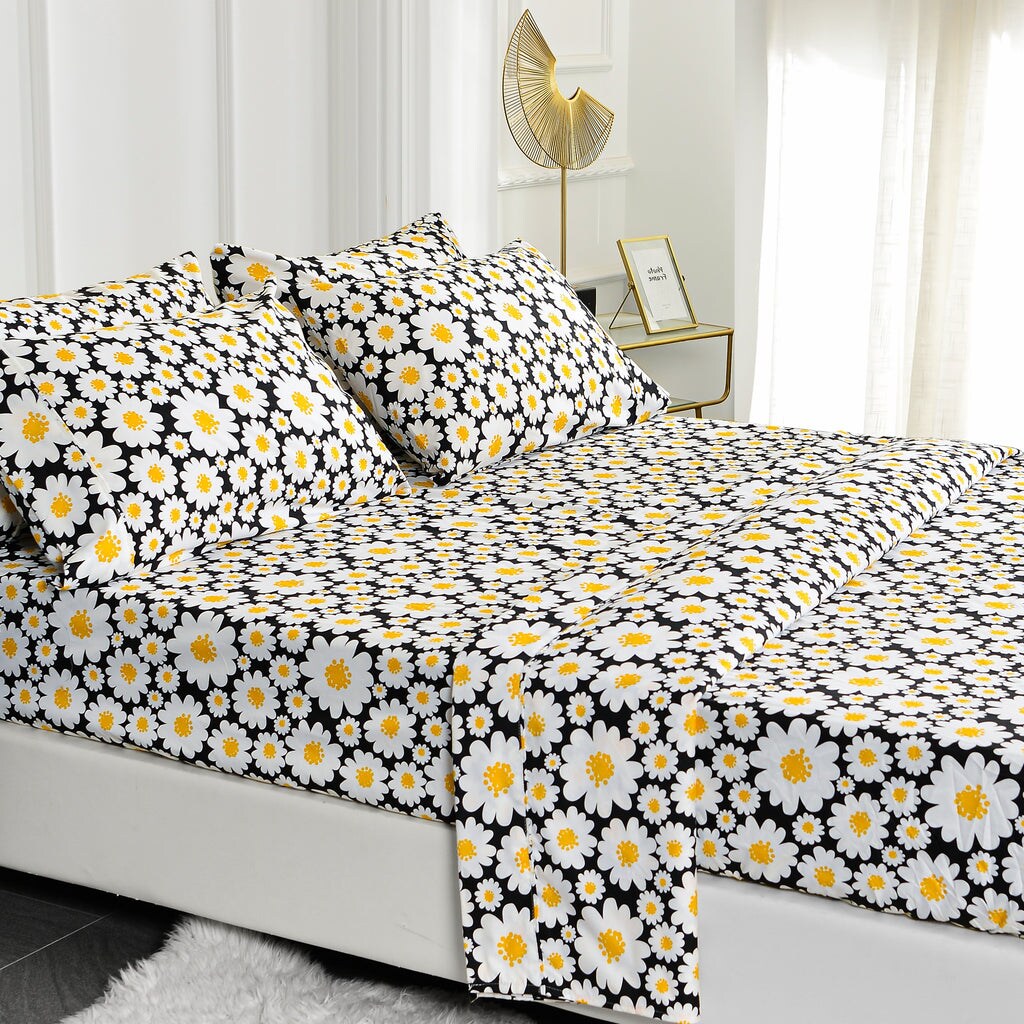 American Home Collection Daisies Bedding Sheets & Pillowcases Set Brushed Microfiber Wrinkle Free Sheet Set