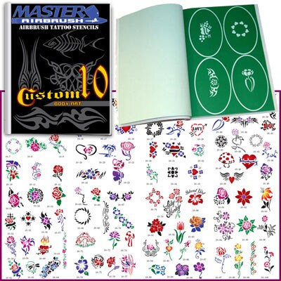 Temporary Tattoo Stencils Booklet Set 10 with 100 Different Self-Adhesive Reusable Stencil Designs