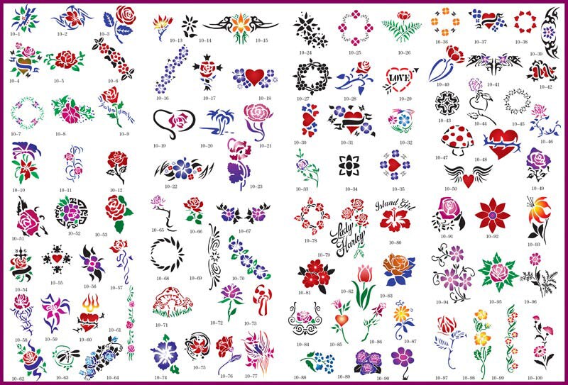 Reuseable Unique Stencil Designs Airbrush Tattoo Template Set Booklet  (book-01)