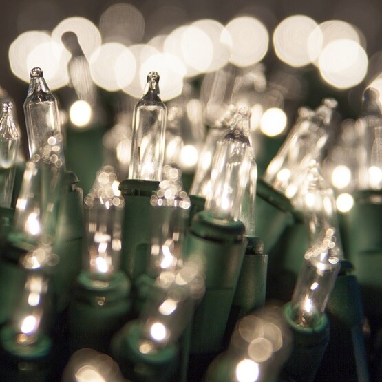 100-bulb Clear Mini Lights, 4 Spacing, White Wire