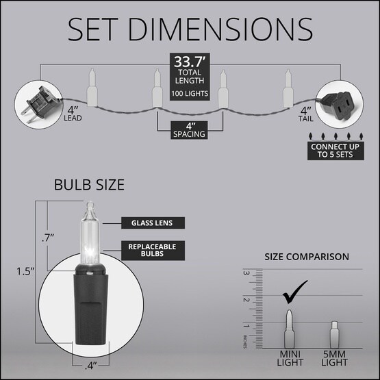 100 ct Incandescent Mini Christmas Light String 4" Spacing