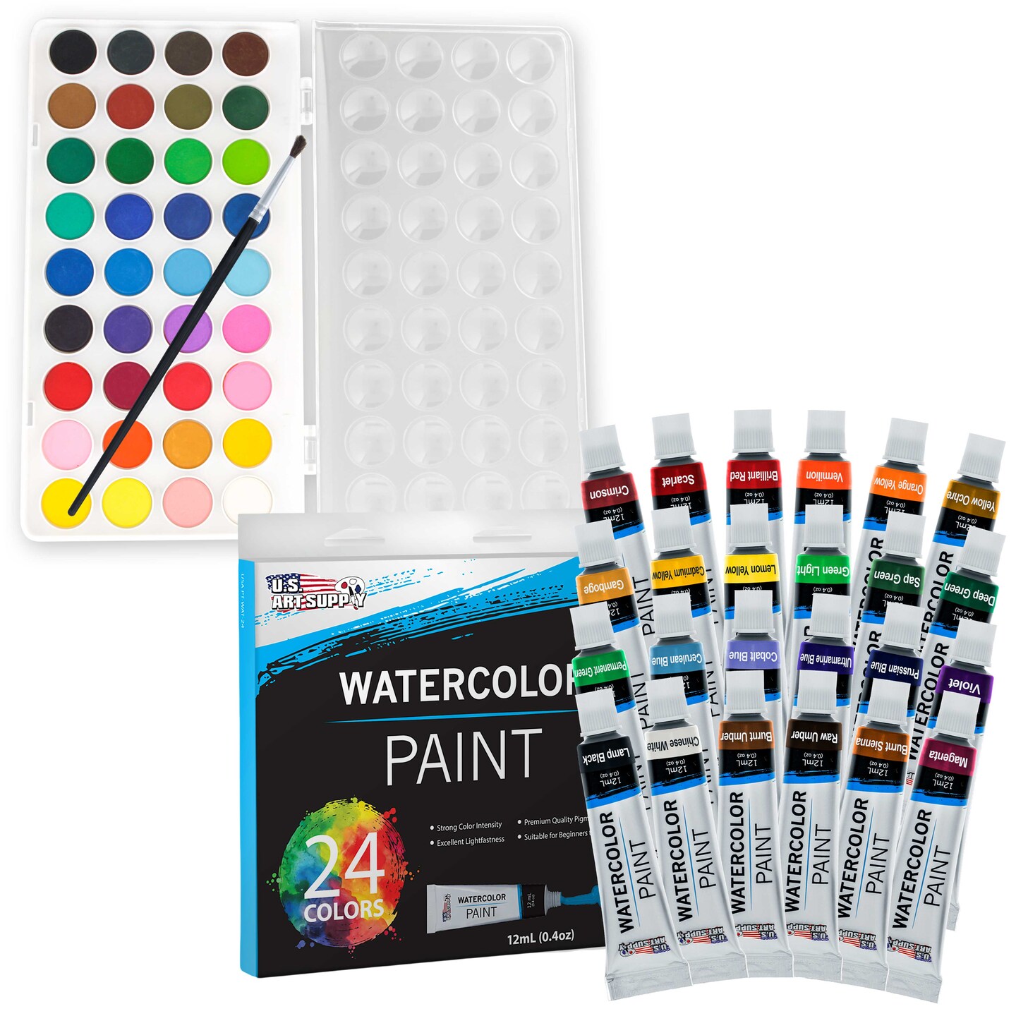 U.S. Art Supply 70Piece Artist Watercolor Painting Set with Aluminum