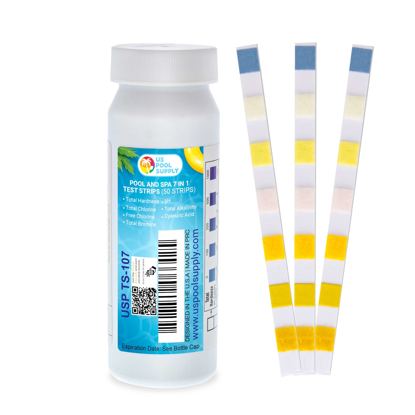 U.S. Pool Supply® 7Way Swimming Pool & Spa Water Test Kit Strips, 50 Count Testing Chlorine