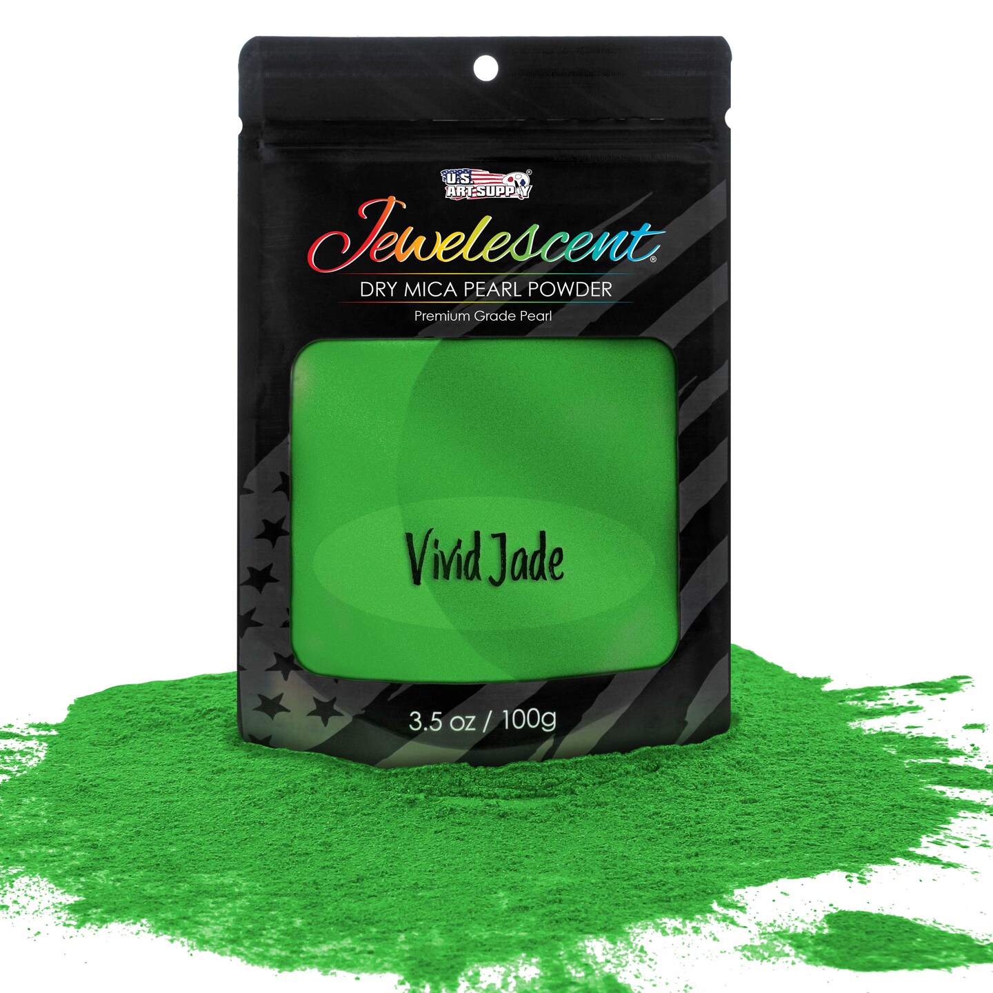 Jewelescent Vivid Jade Mica Pearl Powder Pigment, 3.5 oz (100g) Sealed Pouch Cosmetic Grade