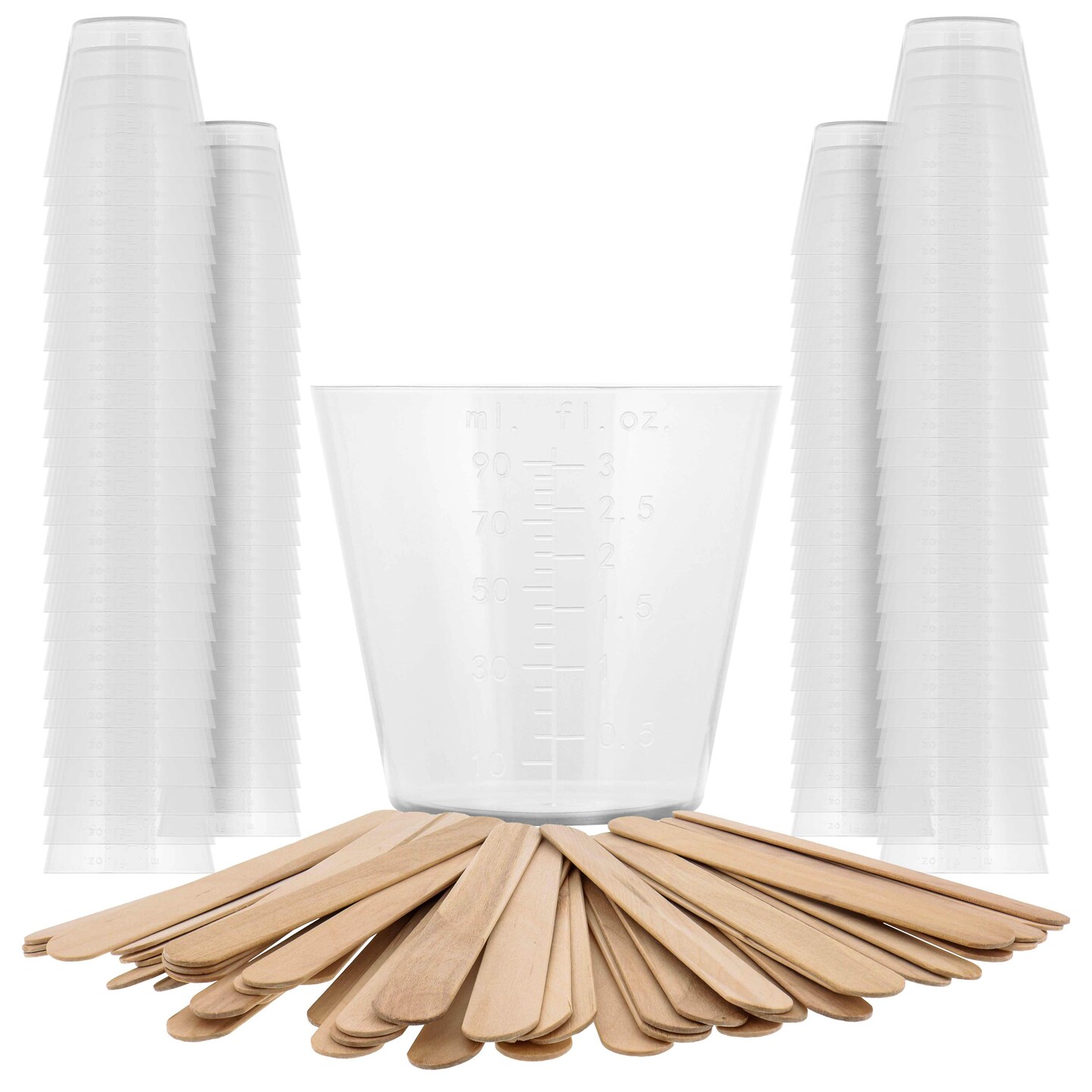 Pouring Masters 3 Ounce (90ml) Graduated Plastic Measuring Cups (100 Clear Cups & 25 Mixing