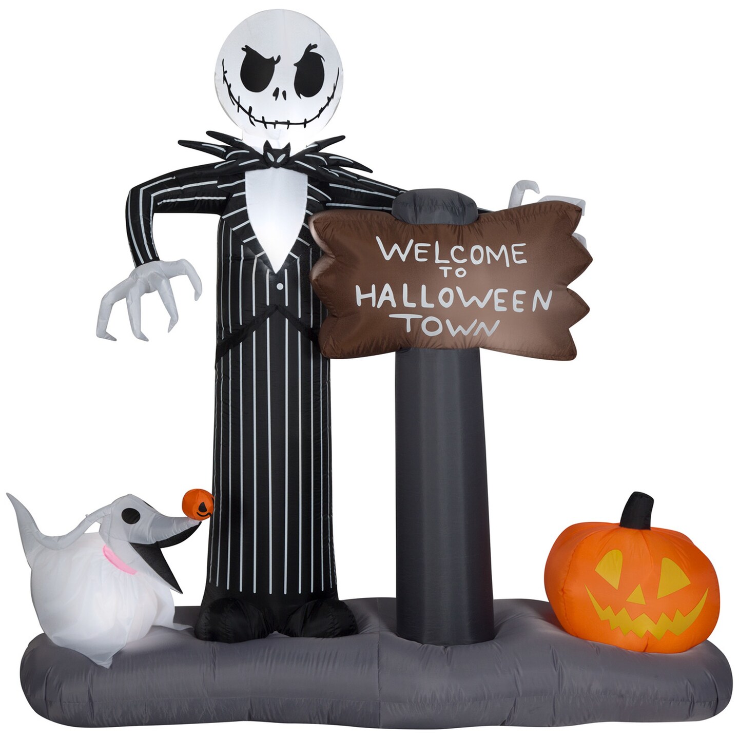 6&#x27; Gemmy Airblown Inflatable Jack Skellington &#x26; Zero &#x22;Welcome To Halloween Town&#x22; Sign Yard Decoration 223089