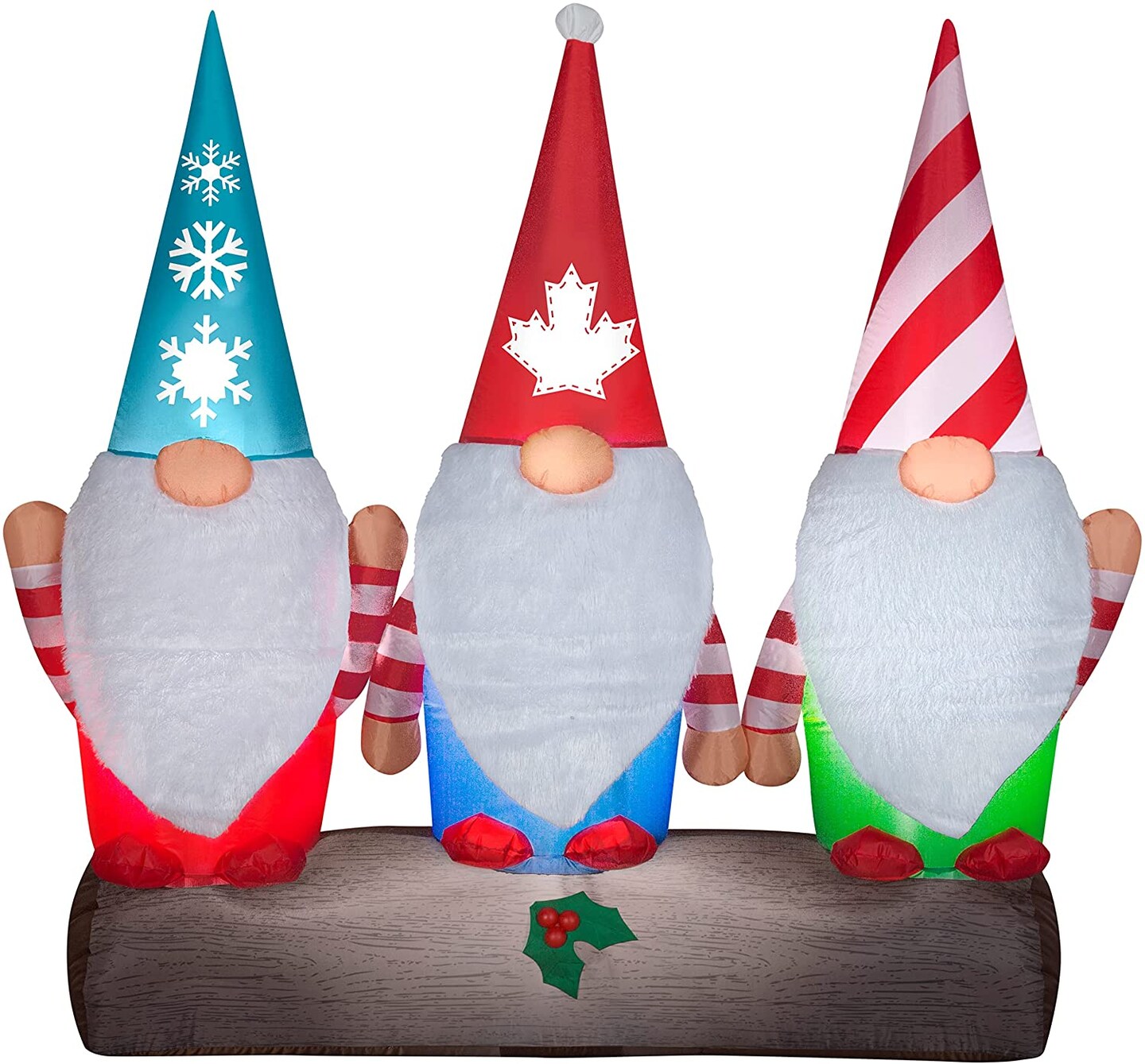 6&#x27; Gemmy Airblown Inflatable Christmas Gnomes on Log Scene Yard Decoration 115753