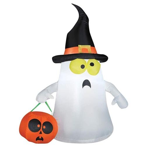 3 1/2' Gemmy Airblown Inflatable Halloween Ghost Wearing Witches Hat Yard Decoration 63975