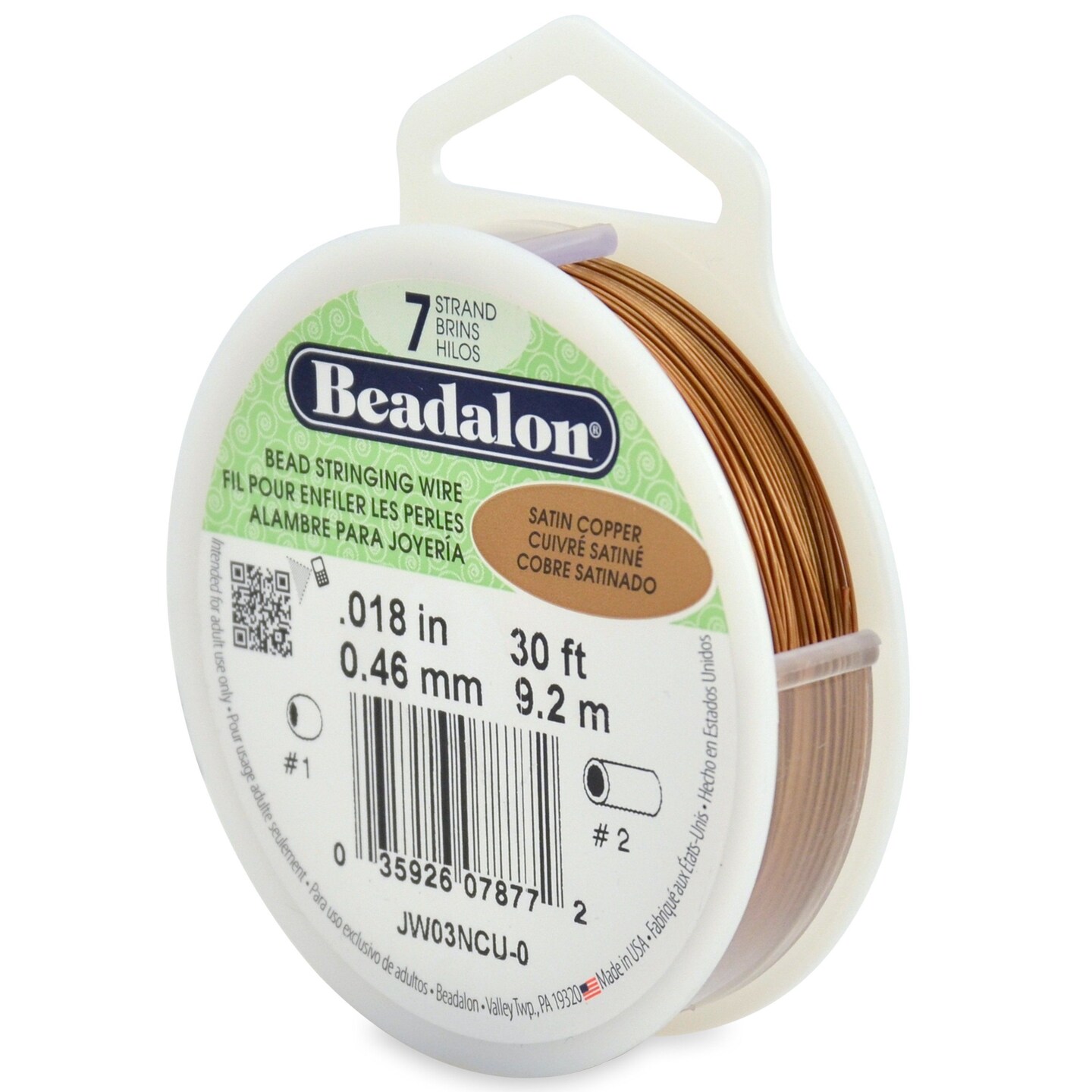 7 Strand Stainless Steel Bead Stringing Wire, .018 in (0.46 mm), Satin Copper, 30 Ft (9.2 M