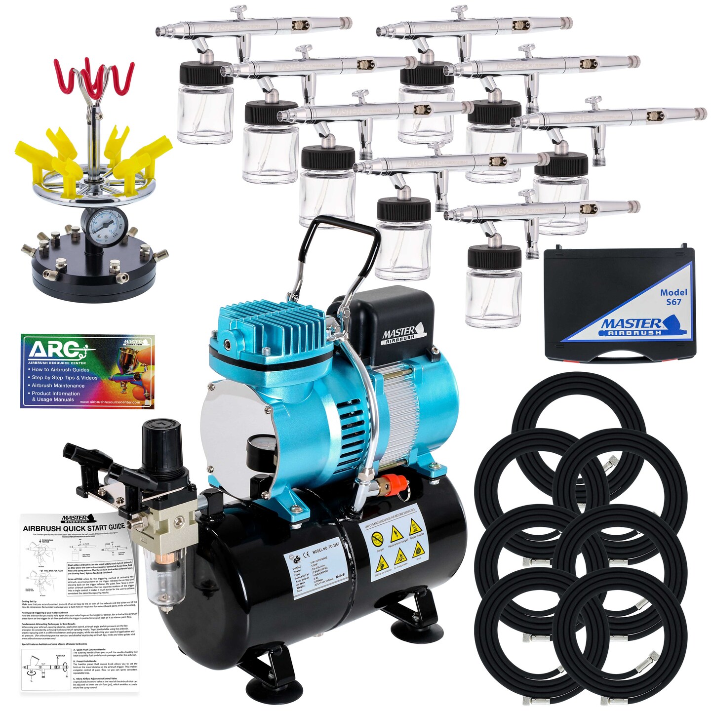 8 HIFLOW AllPurpose Precision DualAction Siphon Feed Airbrushes with