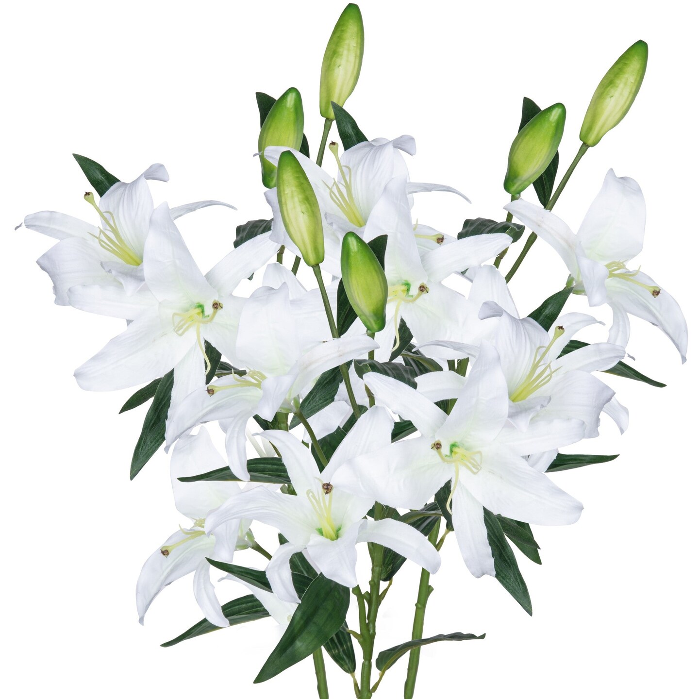 Grand Verde Lily Artificial Flowers Bouquet 30” Tall Stems Dozen Blooming Silk Flower Heads, Wedding Decoration Indoor Office DIY Home Decor, 3pcs