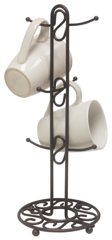 Home Basics Scroll Collection Steel Mug Tree, Bronze