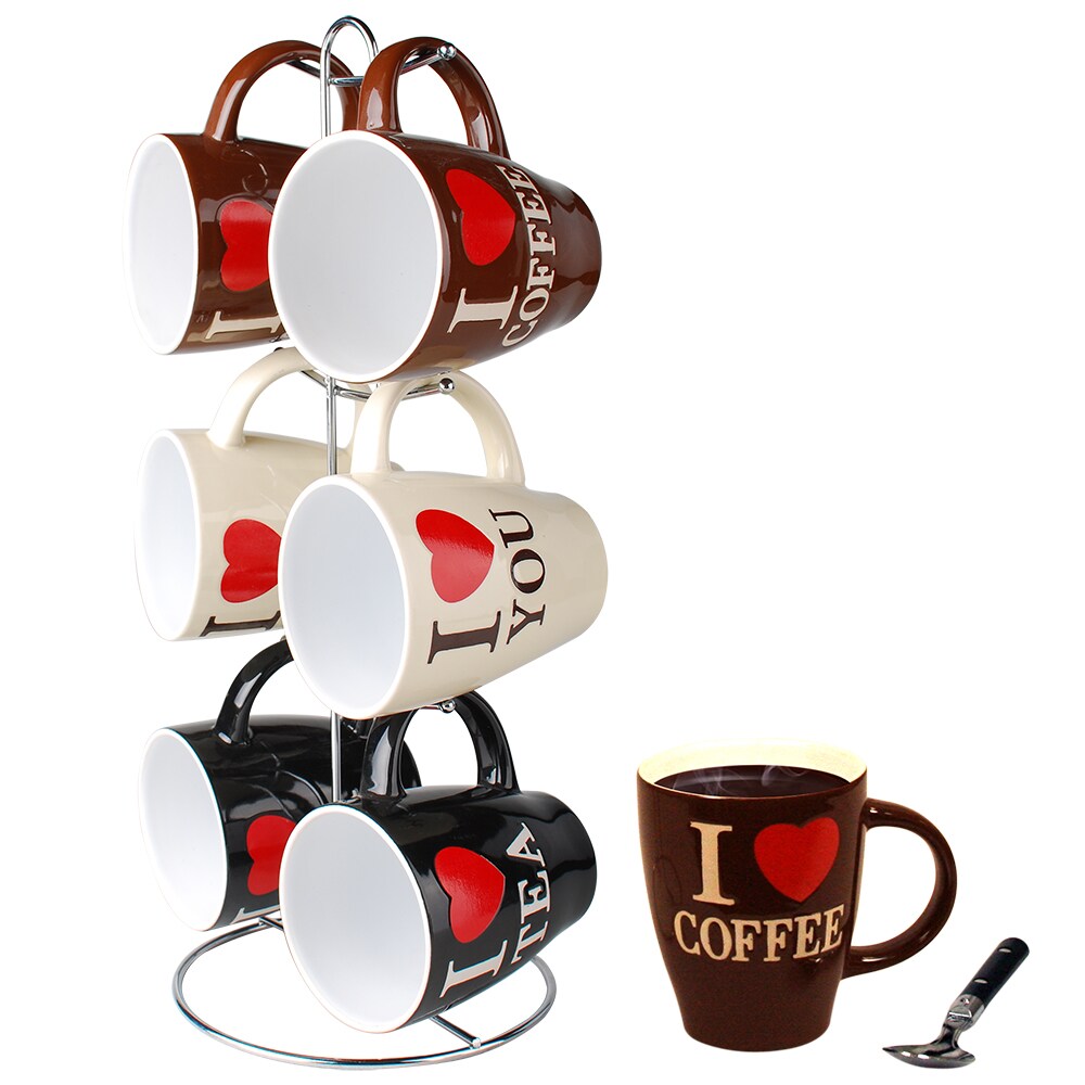 Home Basics I Love Coffee 6 Piece Mug Set with Stand