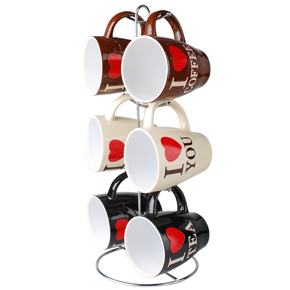 Home Basics I Love Coffee 6 Piece Mug Set with Stand