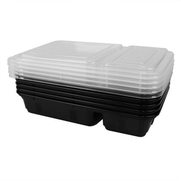 Home Basic 10 Piece 2 Compartment BPA-Free Plastic Meal Prep Containers, Black