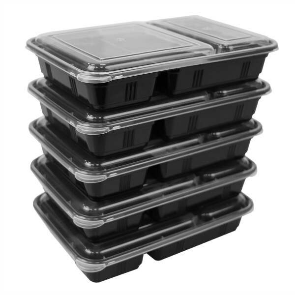 10 Pack 2-Compartment Reusable Meal Prep Containers Black [880ml